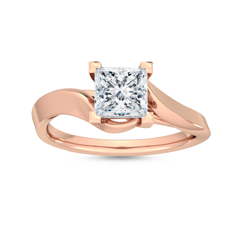 Wynd, Four Prong Princess Solitaire, Bypass in Rose Gold, princess, plain background