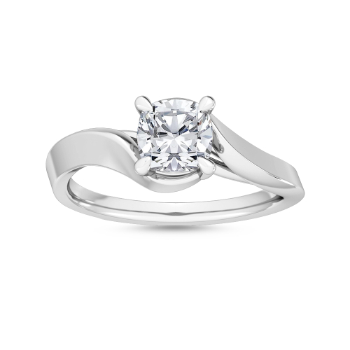 Holly, Four Prong Cushion Solitaire, Bypass in White Gold, cushion, plain background