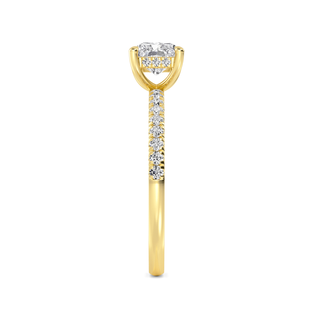 Moss, Four Prong Radiant East-West Solitaire, Pavé Band in Yellow Gold, radiant, plain background, alternate view