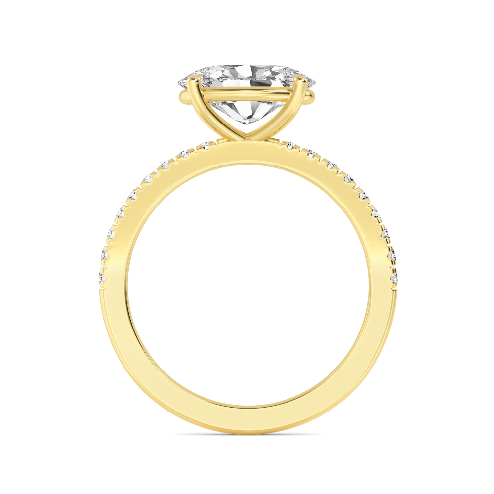 Nest, Four Prong Oval East-West Solitaire, Pavé Band in Yellow Gold, oval, plain background, alternate view