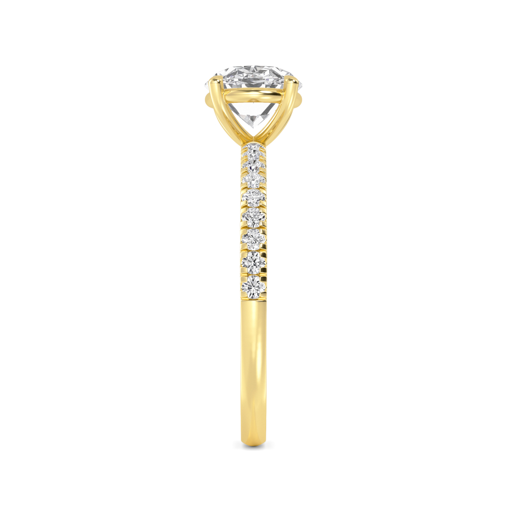 Nest, Four Prong Oval East-West Solitaire, Pavé Band in Yellow Gold, oval, plain background, alternate view