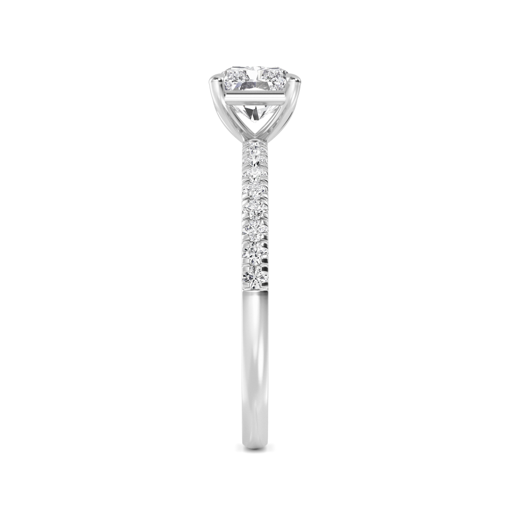 Sage, Four Prong Radiant East-West Solitaire, Pavé Band in White Gold, radiant, plain background, alternate view