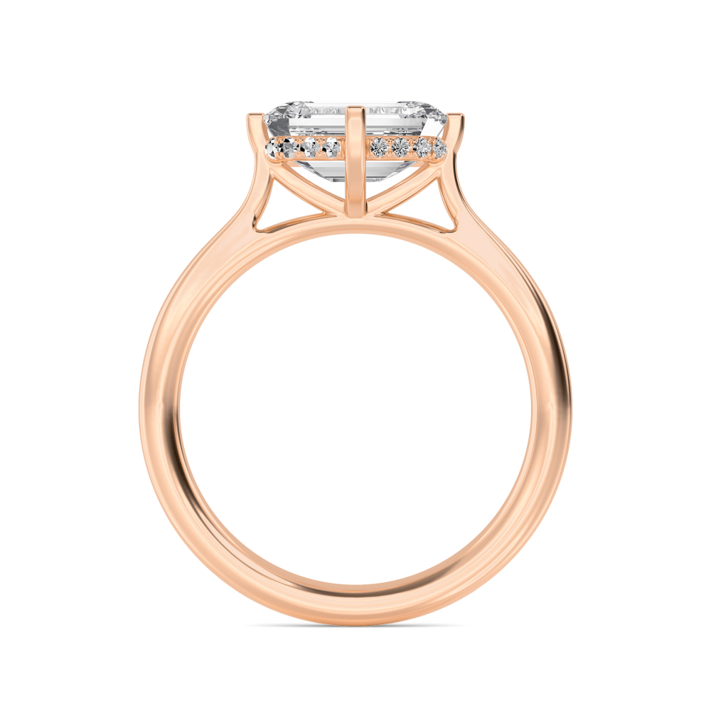 Orchard, Four Prong Emerald East-West Solitaire in Rose Gold, emerald, plain background, alternate view