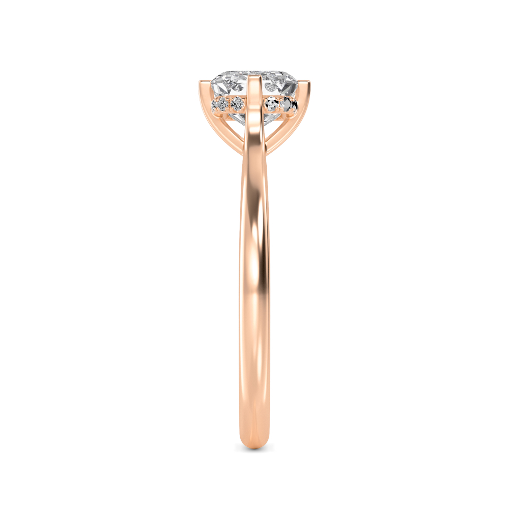 Orchard, Four Prong Emerald East-West Solitaire in Rose Gold, emerald, plain background, alternate view