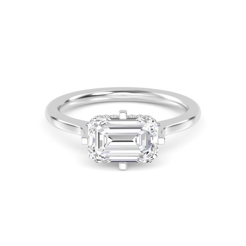 Orchard, Four Prong Emerald East-West Solitaire, Hidden Halo, Cathedral Band in White Gold, emerald, plain background
