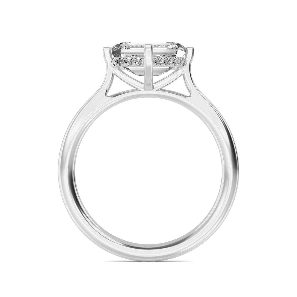 Orchard, Four Prong Emerald East-West Solitaire, Hidden Halo, Cathedral Band in White Gold, emerald, plain background, alternate view