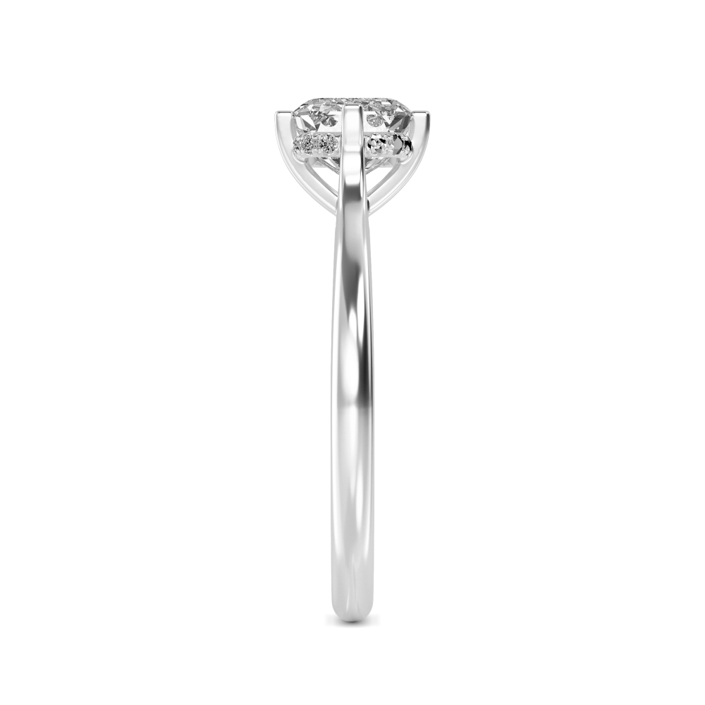 Orchard, Four Prong Emerald East-West Solitaire, Hidden Halo, Cathedral Band in White Gold, emerald, plain background, alternate view