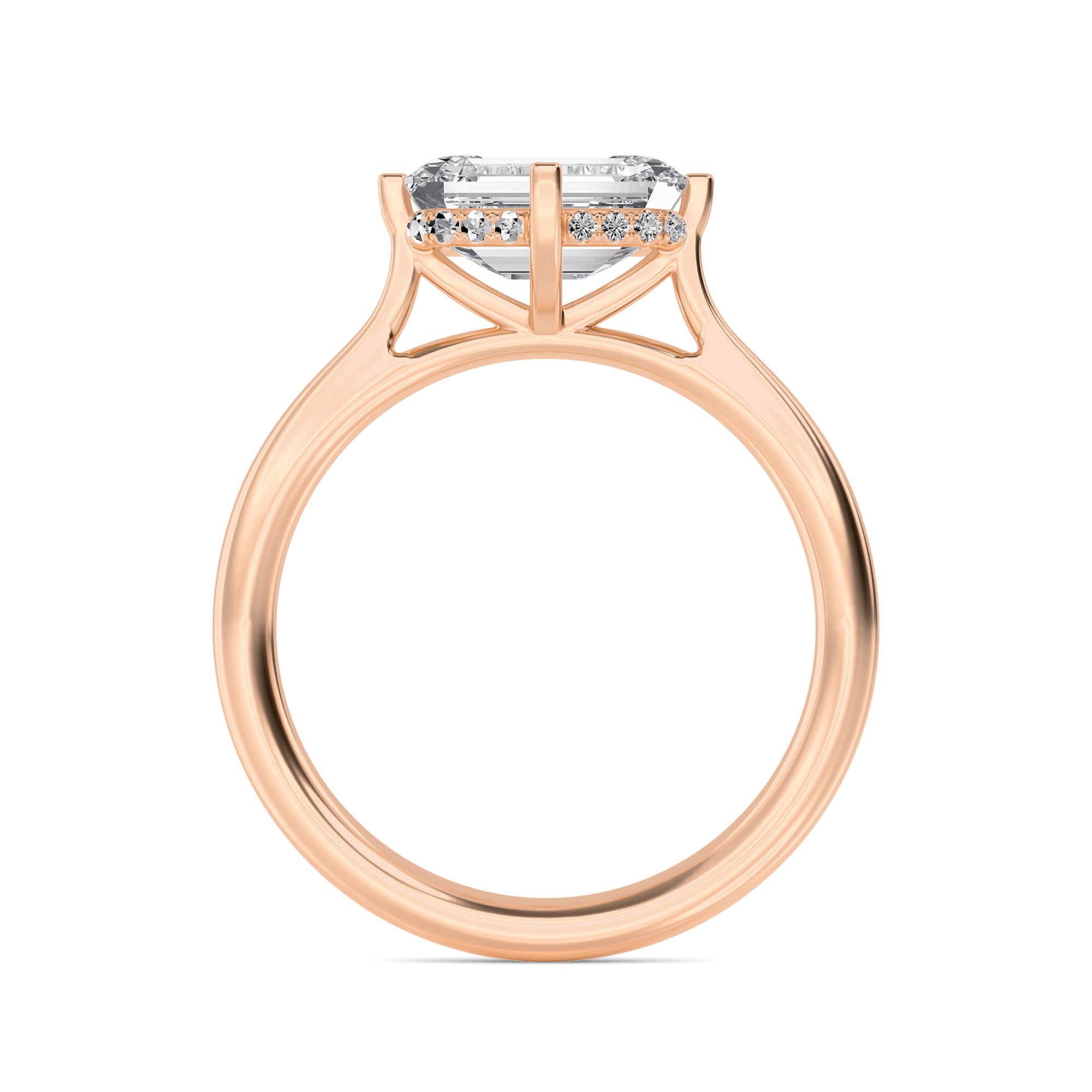 Fig, Four Prong Radiant East-West Solitaire in Rose Gold, radiant, plain background, alternate view
