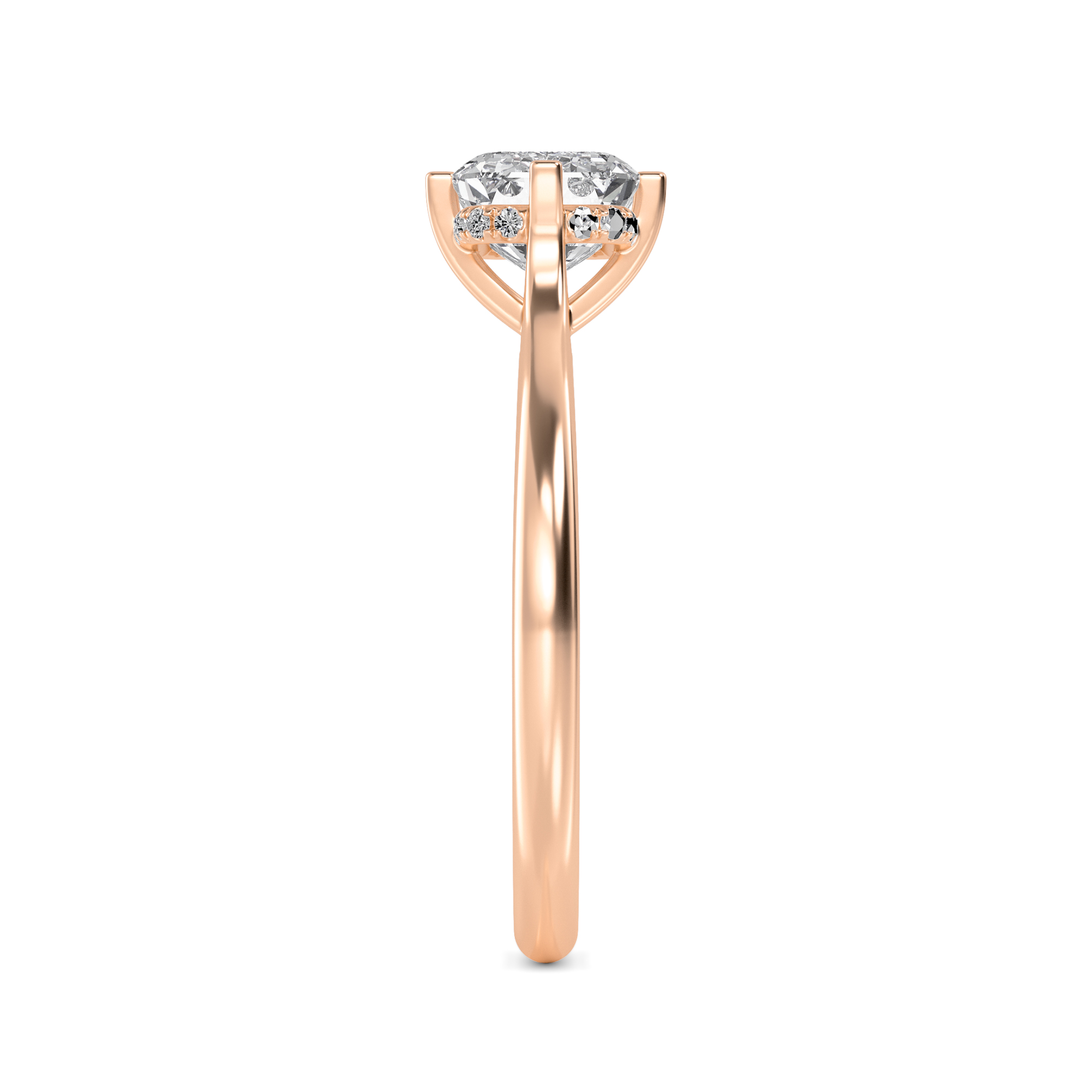 Fig, Four Prong Radiant East-West Solitaire in Rose Gold, radiant, plain background, alternate view