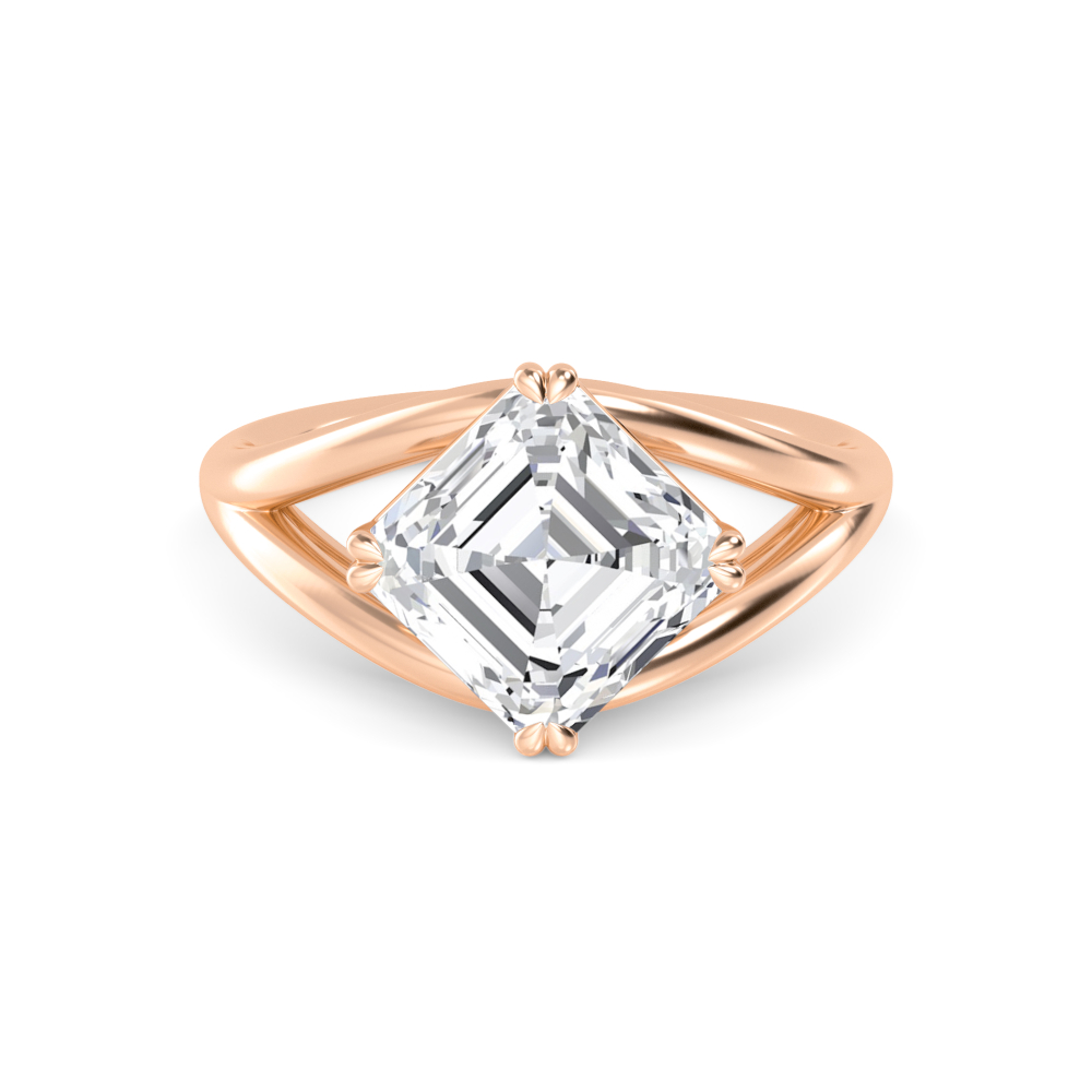 Pier, Double Claw Asscher Solitaire, Split Shank in Rose Gold, asscher, plain background
