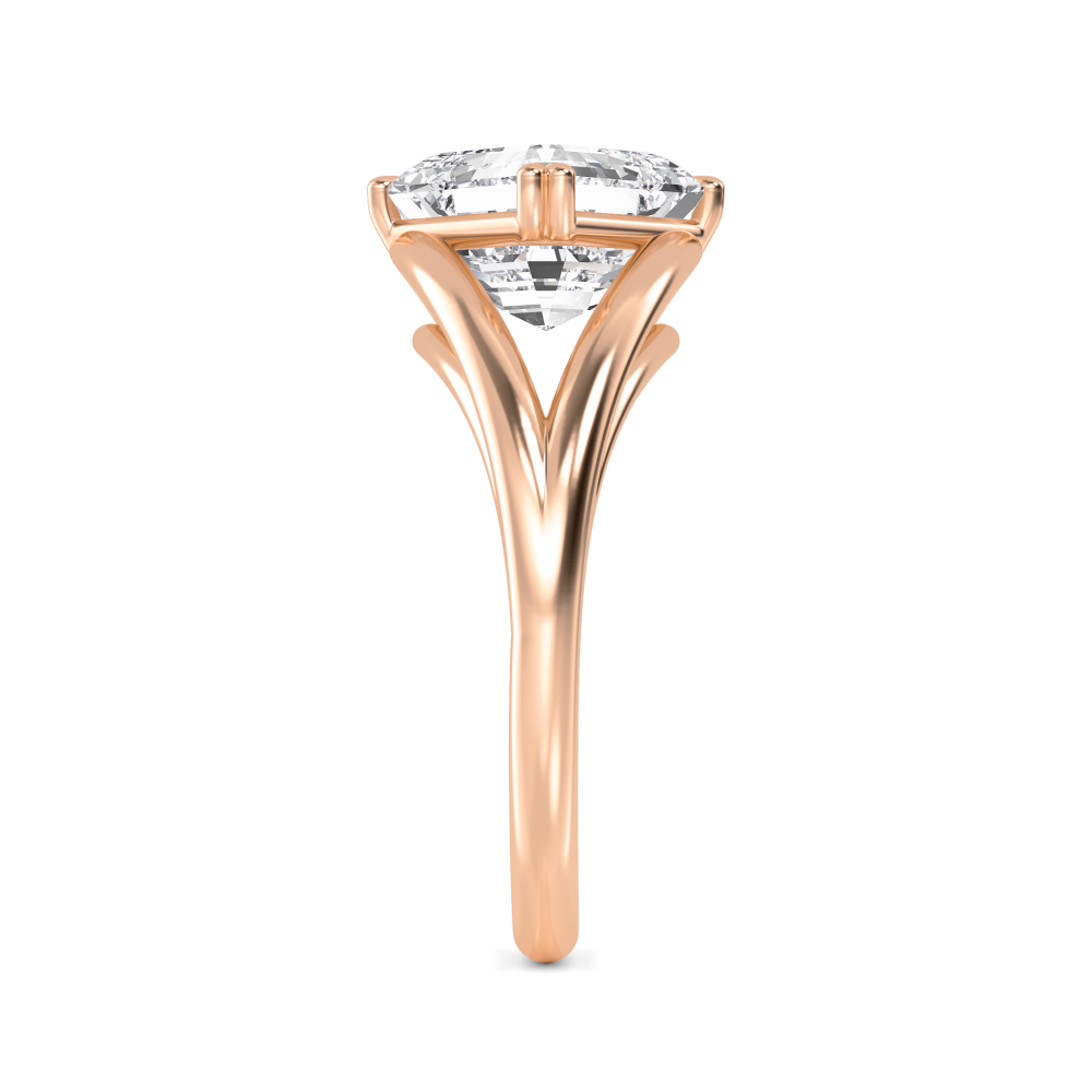 Pier, Double Claw Asscher Solitaire, Split Shank in Rose Gold, asscher, plain background, alternate view