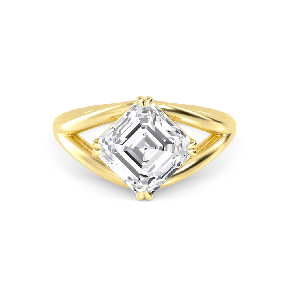 Pier, Four Prong Asscher Solitaire, Split Shank in Yellow Gold, asscher, plain background