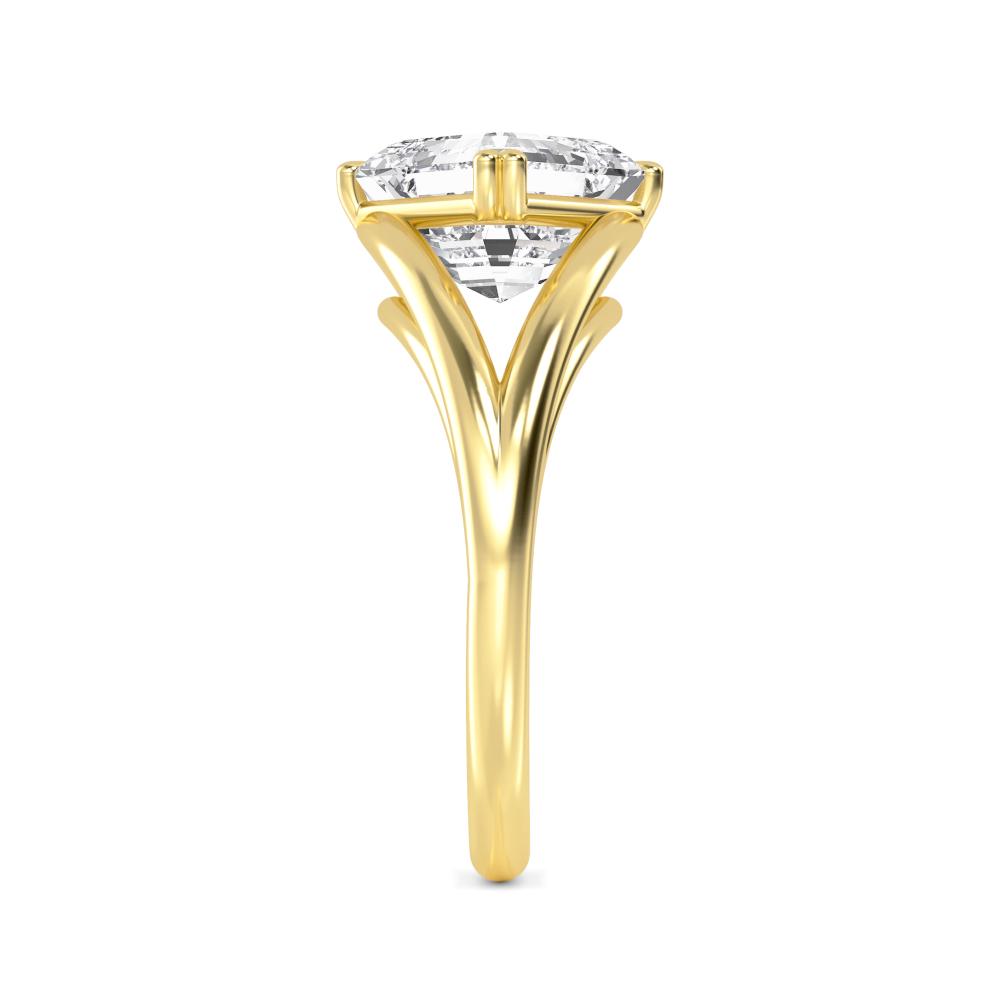 Pier, Four Prong Asscher Solitaire, Split Shank in Yellow Gold, asscher, plain background, alternate view