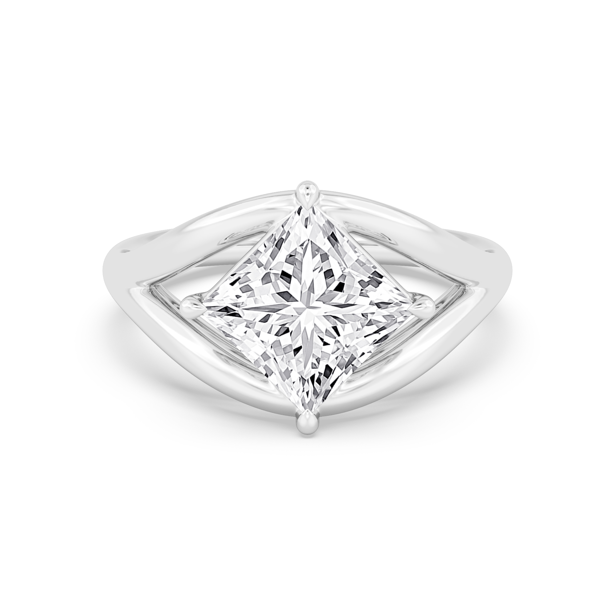 Plum, Double Claw Princess Solitaire, Split Shank in White Gold, princess, plain background