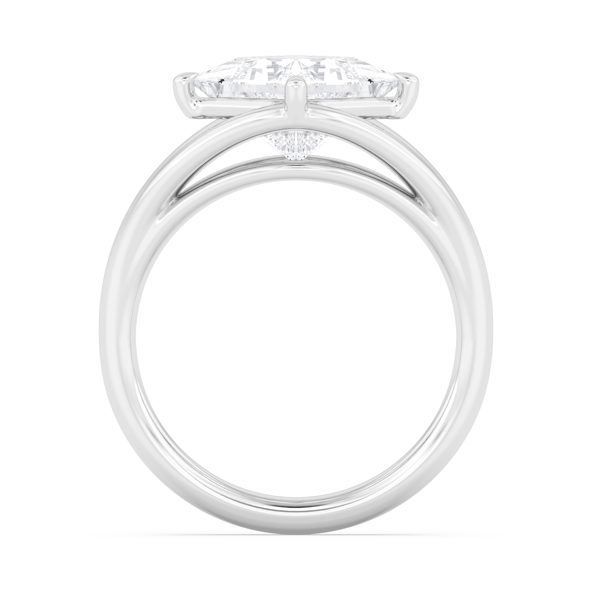 Plum, Double Claw Princess Solitaire, Split Shank in White Gold, princess, plain background, alternate view