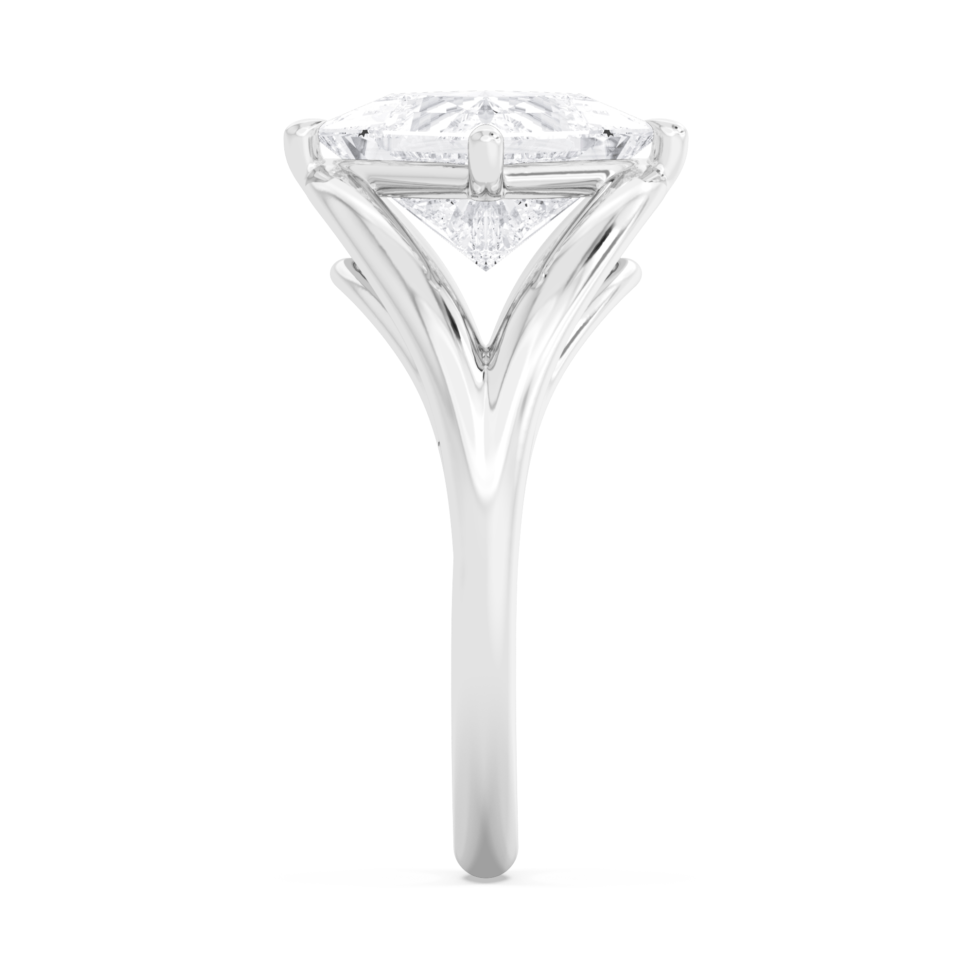 Plum, Double Claw Princess Solitaire, Split Shank in White Gold, princess, plain background, alternate view