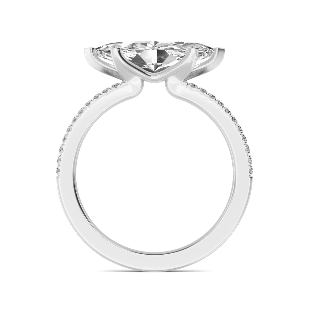 Rye, Four Prong Marquise East-West Solitaire, Pavé Band in White Gold, marquise, plain background, alternate view