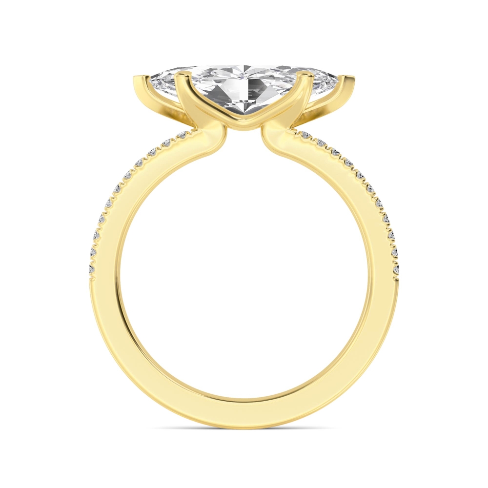 Rye, Four Prong Marquise East-West Solitaire, Pavé Band in Yellow Gold, marquise, plain background, alternate view