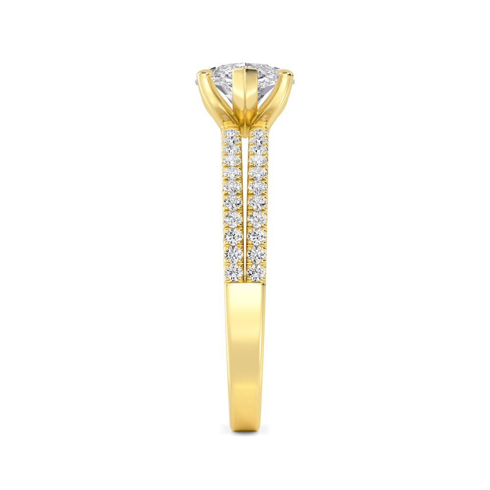 Rye, Four Prong Marquise East-West Solitaire, Pavé Band in Yellow Gold, marquise, plain background, alternate view