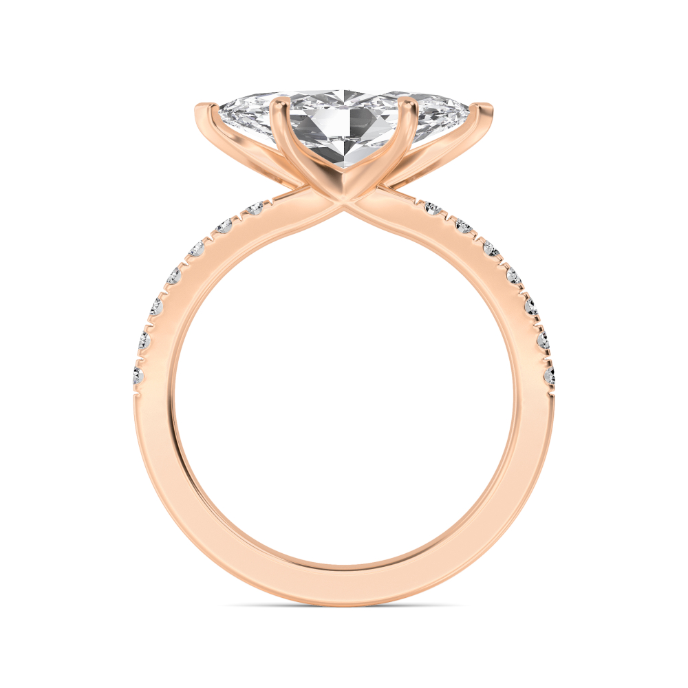 Sill, Six Prong Marquise East-West Solitaire, Pavé Band in Rose Gold, marquise, plain background, alternate view