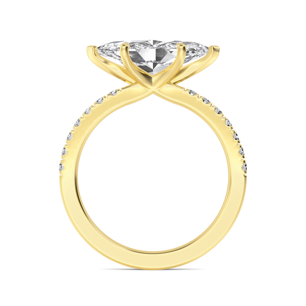 Sill, Four Prong Marquise East-West Solitaire, Pavé Band in Yellow Gold, marquise, plain background, alternate view