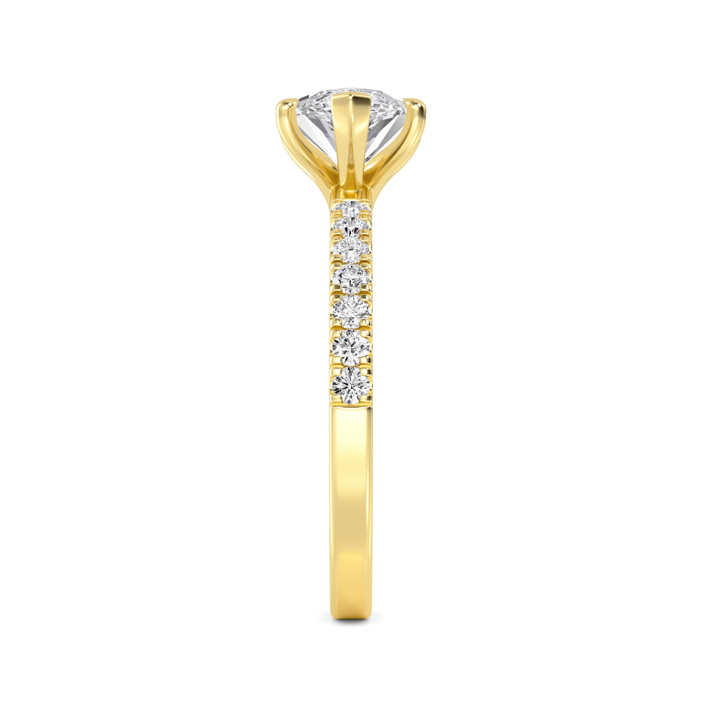 Sill, Four Prong Marquise East-West Solitaire, Pavé Band in Yellow Gold, marquise, plain background, alternate view