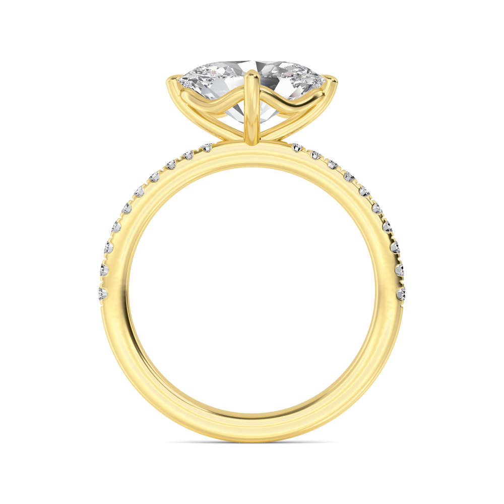 Vane, Four Prong Oval East-West Solitaire, Pavé Band in Yellow Gold, oval, plain background, alternate view