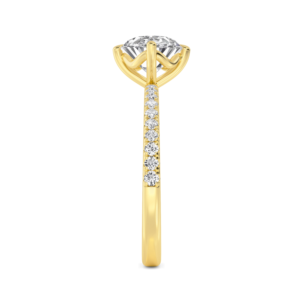 Vane, Four Prong Oval East-West Solitaire, Pavé Band in Yellow Gold, oval, plain background, alternate view