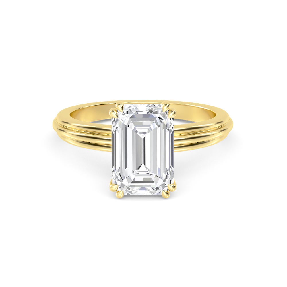 Dawn, Four Prong Emerald Solitaire in Yellow Gold, emerald, plain background