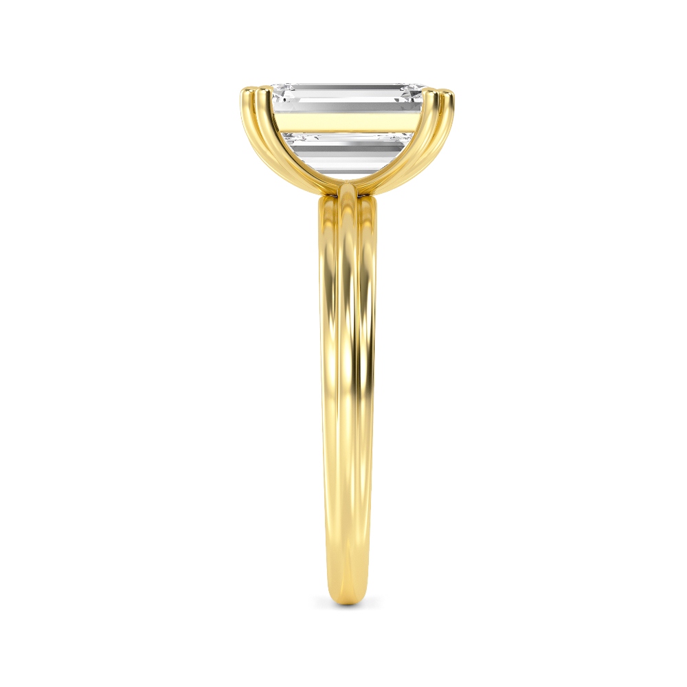 Dawn, Four Prong Emerald Solitaire in Yellow Gold, emerald, plain background, alternate view