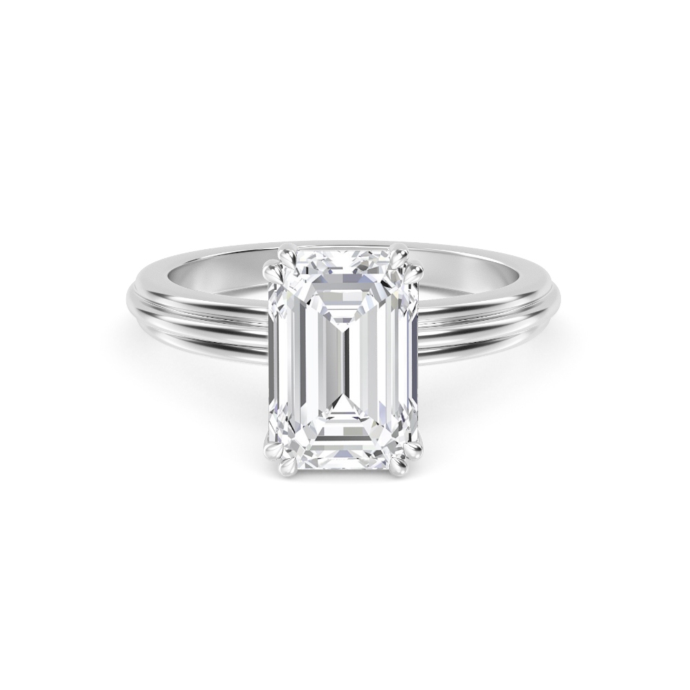 Marram, Double Claw Radiant Solitaire in White Gold, radiant, plain background