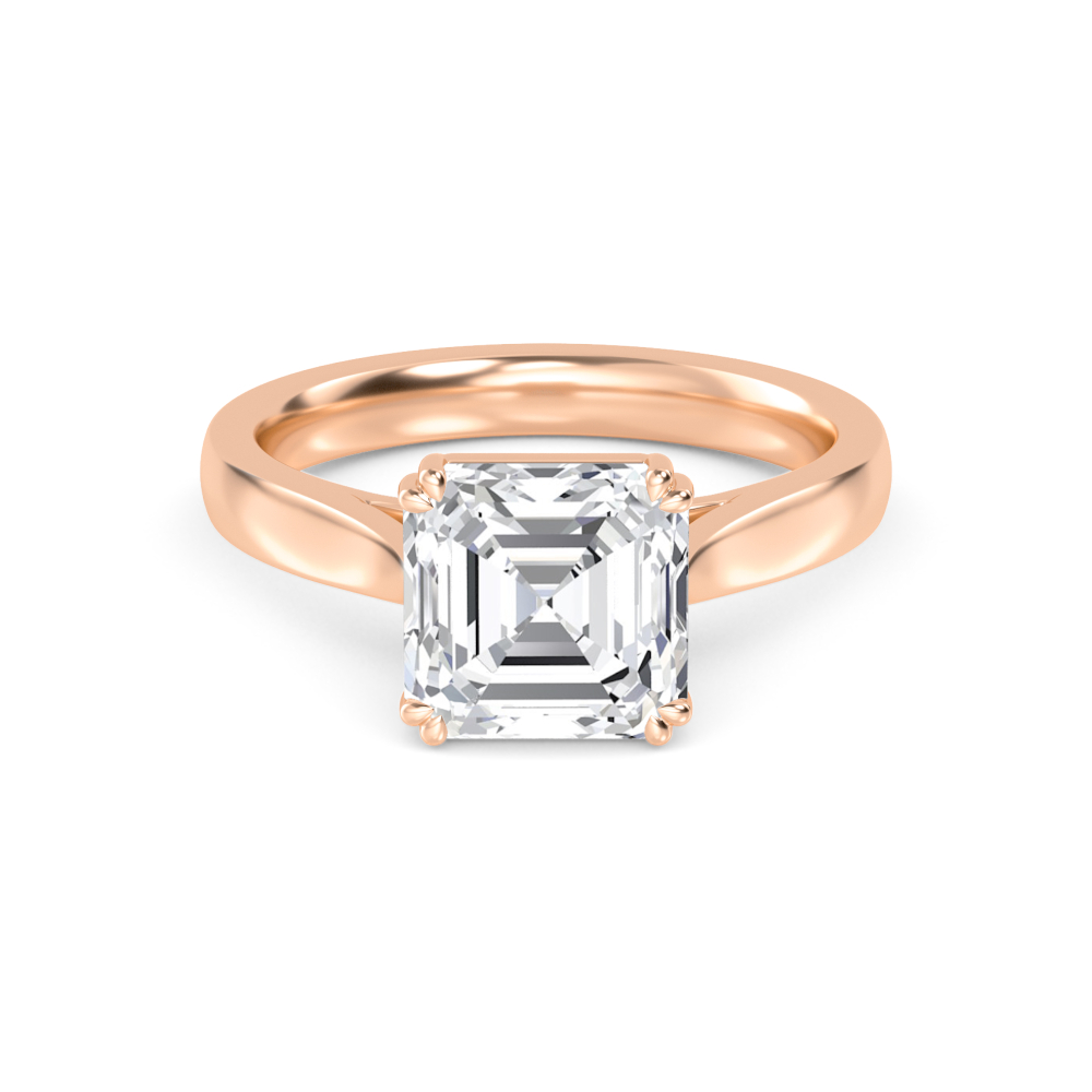 Eddy, Four Prong Asscher Solitaire, Wide Domed Band in Rose Gold, asscher, plain background