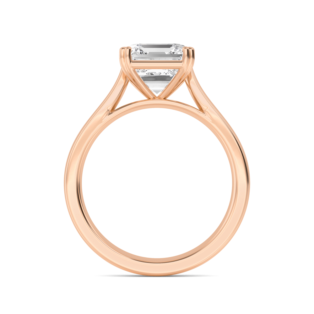 Eddy, Four Prong Asscher Solitaire, Wide Domed Band in Rose Gold, asscher, plain background, alternate view