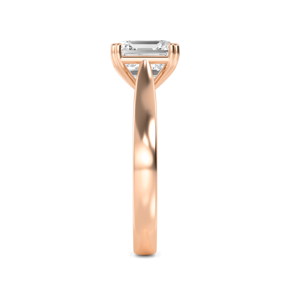 Eddy, Four Prong Asscher Solitaire, Wide Domed Band in Rose Gold, asscher, plain background, alternate view