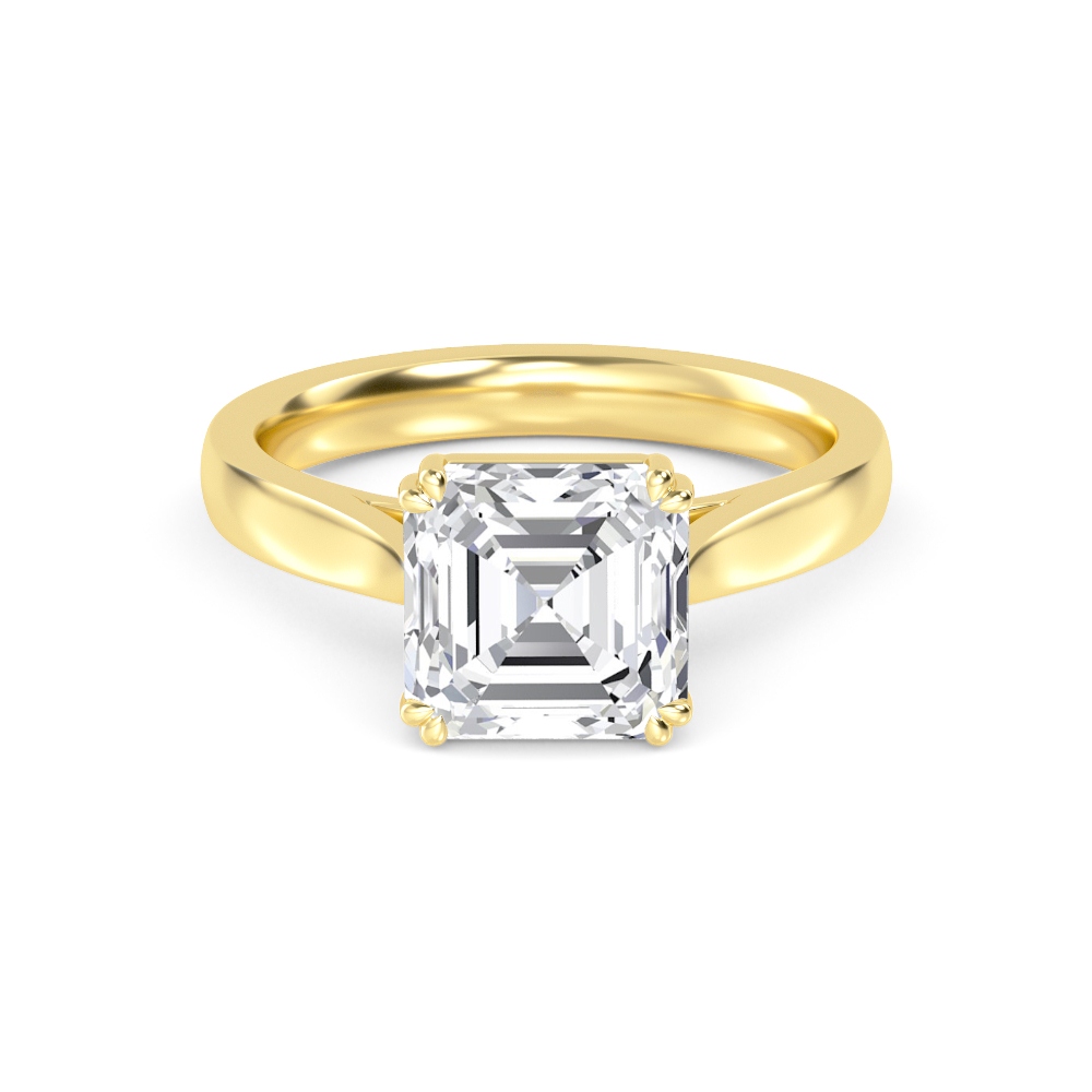 Eddy, Four Prong Asscher Solitaire in Yellow Gold, asscher, plain background