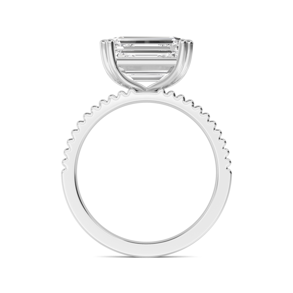 Gust, Double Claw Emerald East-West Solitaire, Fluted Band in White Gold, emerald, plain background, alternate view