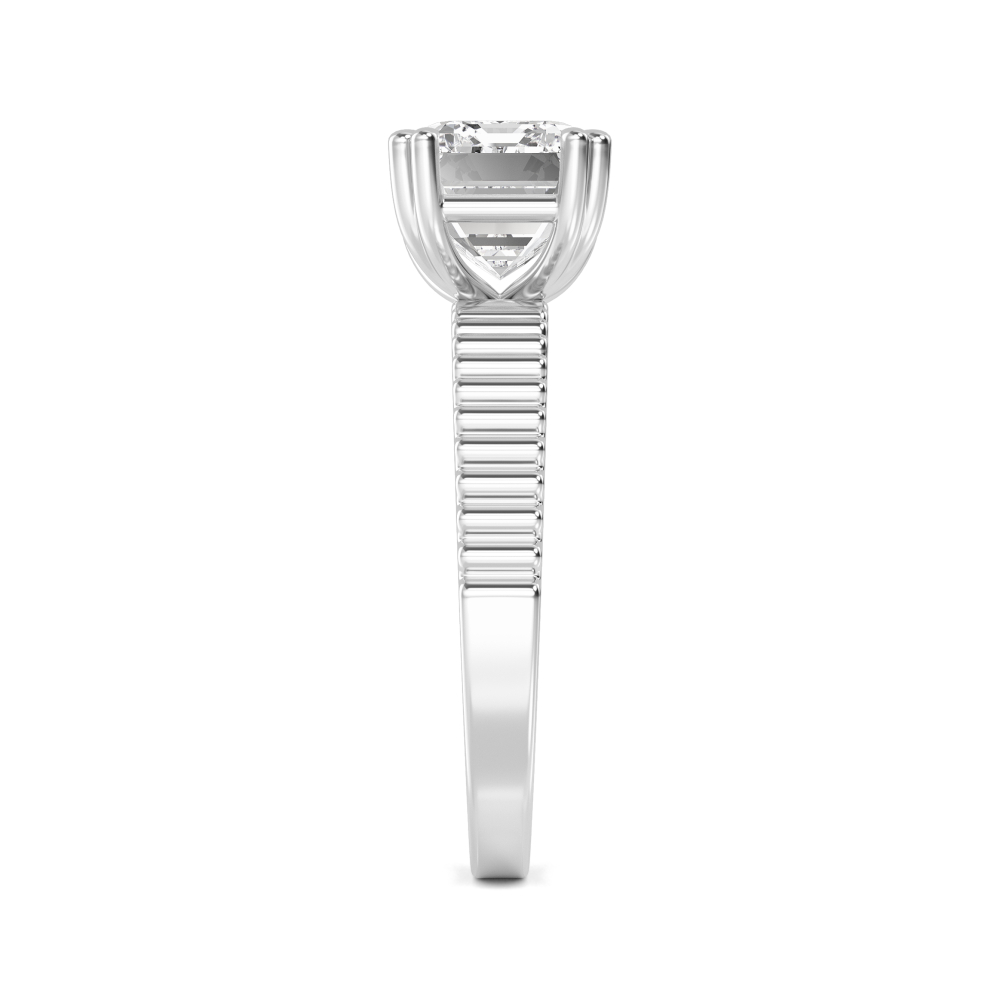 Gust, Double Claw Emerald East-West Solitaire, Fluted Band in White Gold, emerald, plain background, alternate view