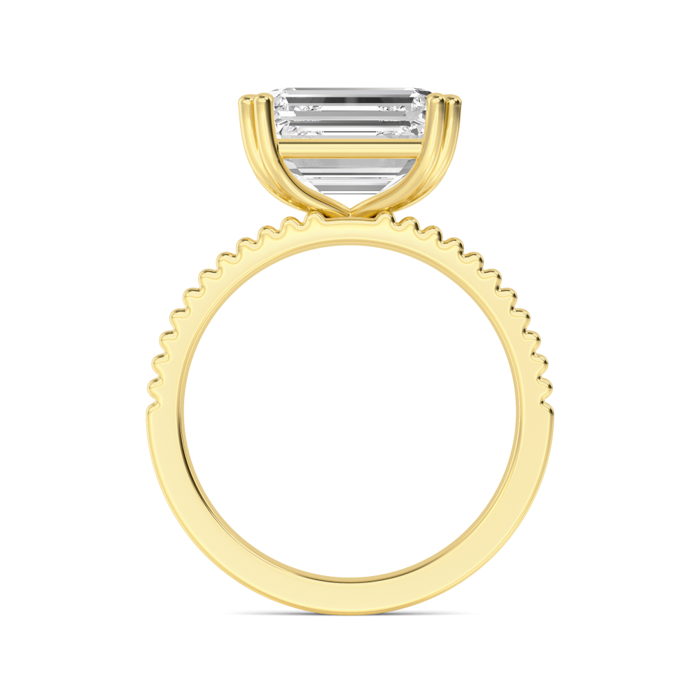 Gust, Four Prong Emerald Solitaire in Yellow Gold, emerald, plain background, alternate view