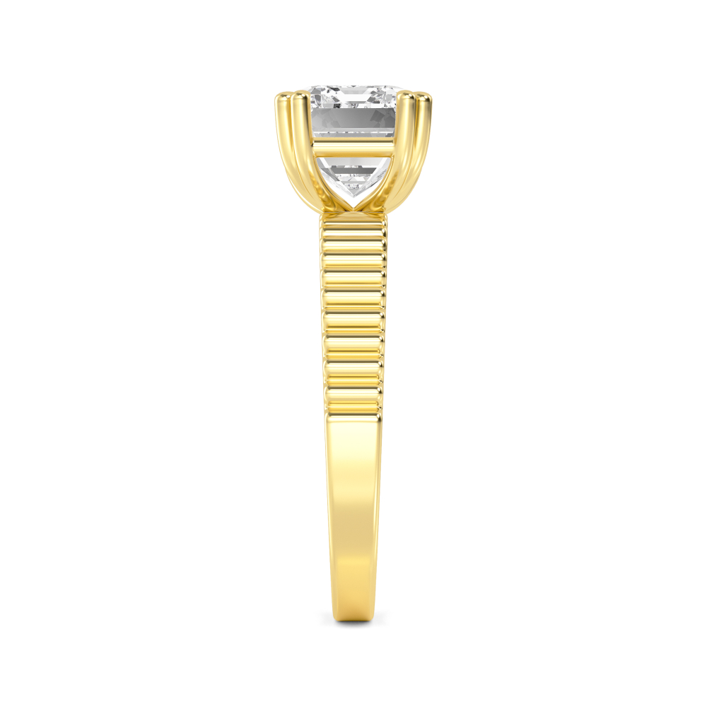 Gust, Four Prong Emerald Solitaire in Yellow Gold, emerald, plain background, alternate view