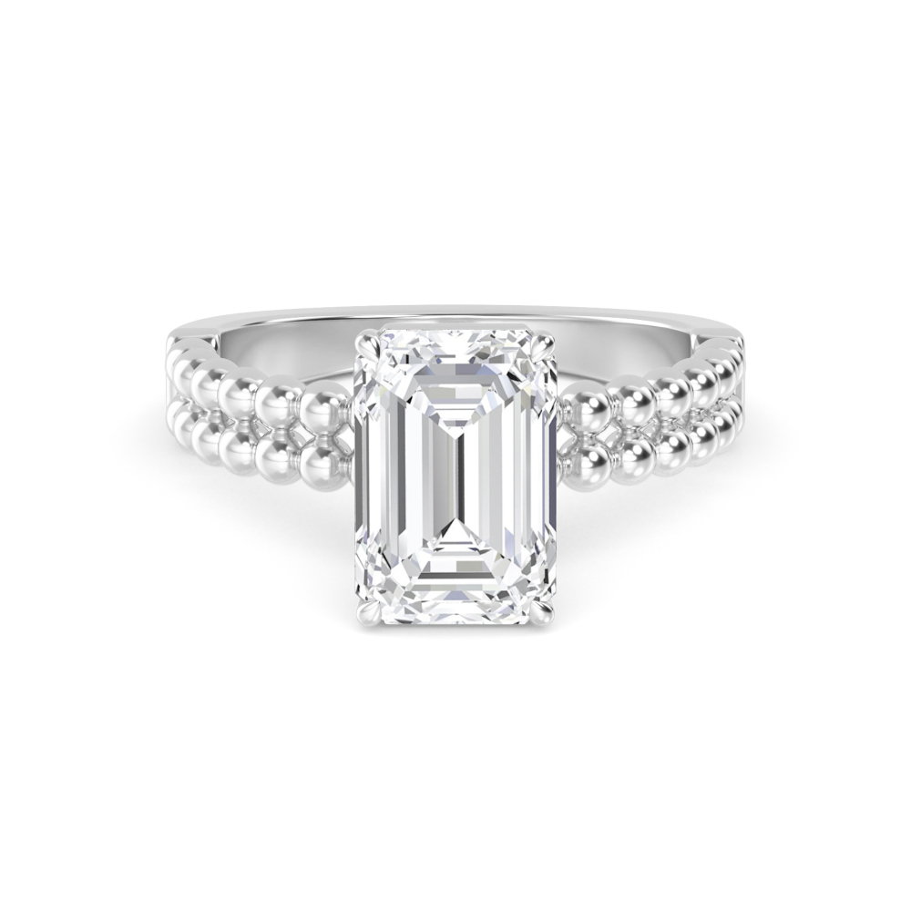 Hollow, Four Prong Emerald Solitaire in White Gold, emerald, plain background