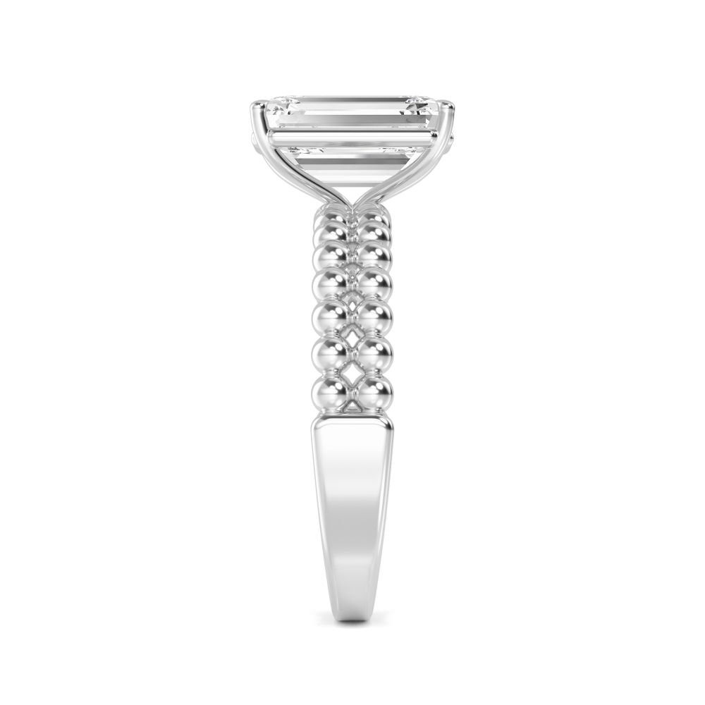 Hollow, Four Prong Emerald Solitaire in White Gold, emerald, plain background, alternate view