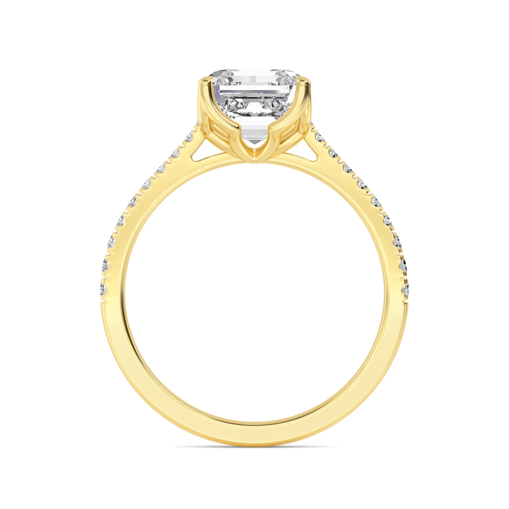 Nib, Four Prong Asscher Solitaire, Pavé Band in Yellow Gold, asscher, plain background, alternate view