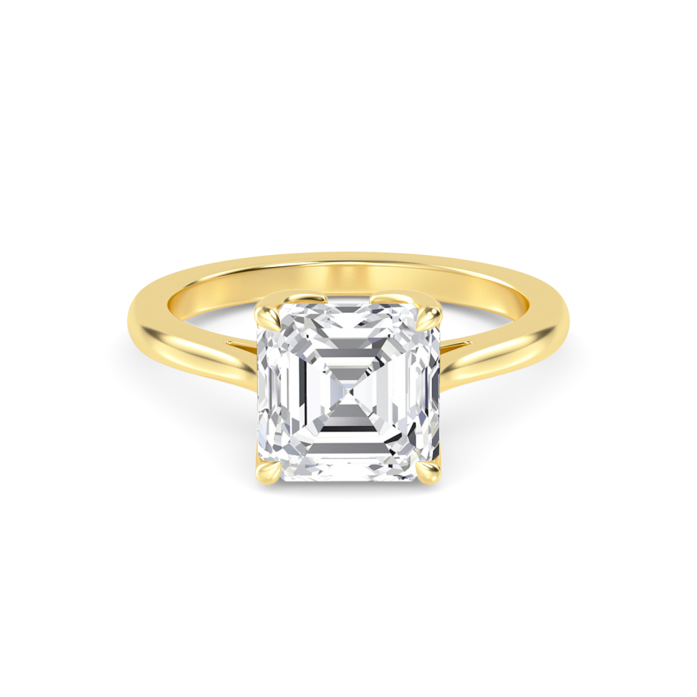 Rook, Four Prong Asscher Solitaire in Yellow Gold, asscher, plain background