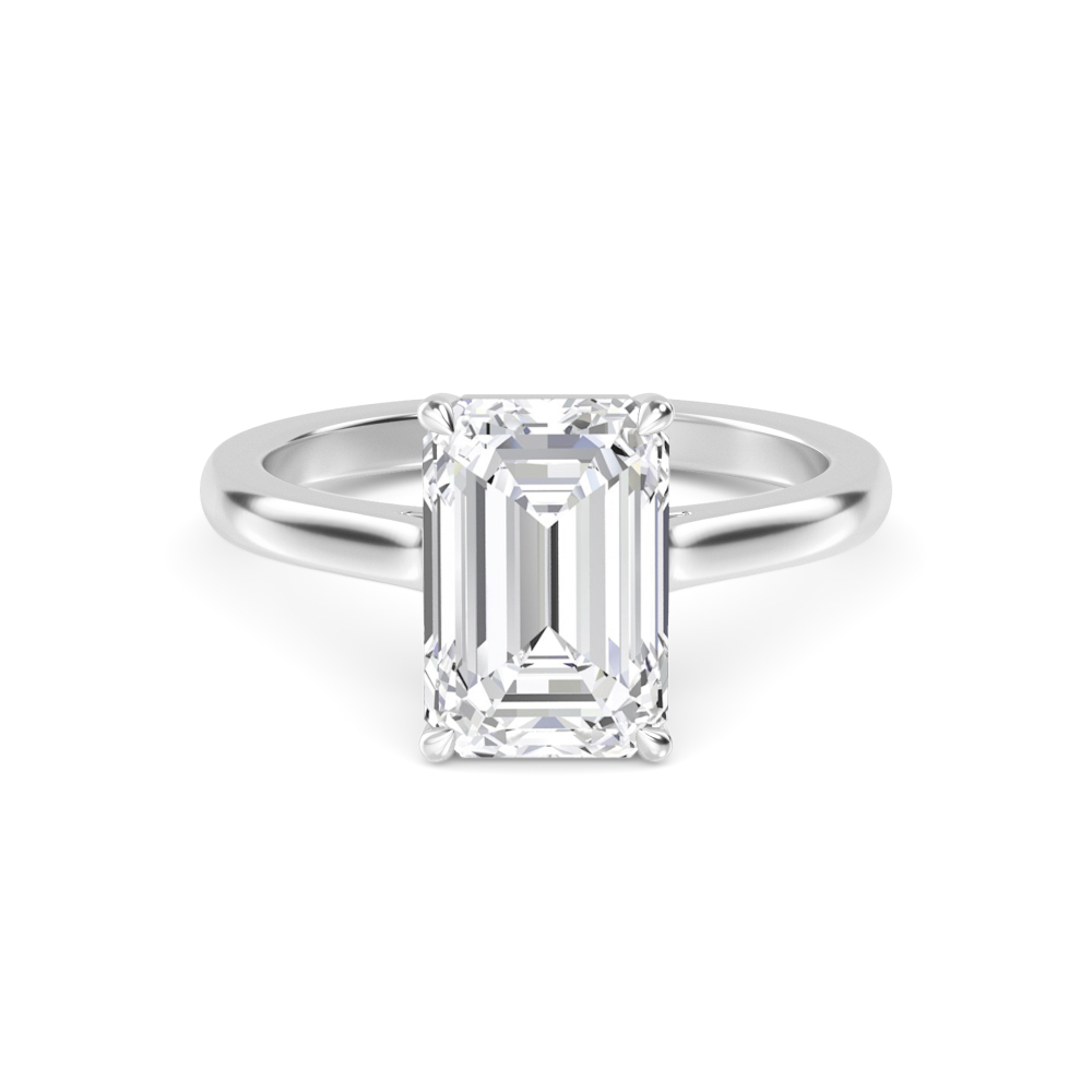 Spruce, Four Prong Emerald Solitaire, Open Cathedral Band in White Gold, emerald, plain background