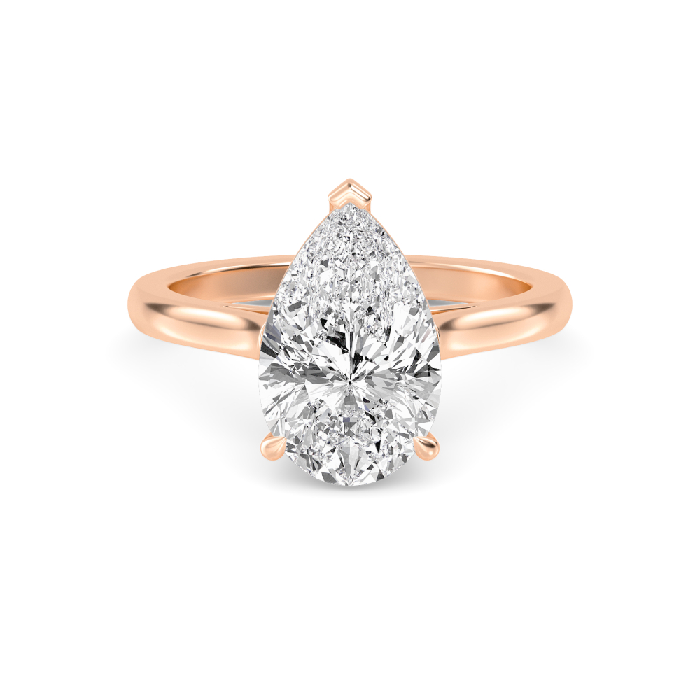 Trellis, Three Prong Pear Solitaire in Rose Gold, pear, plain background