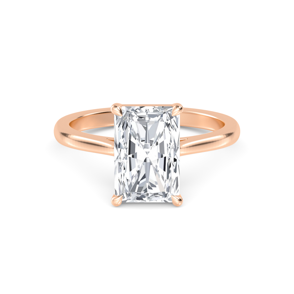 Tulle, Four Prong Radiant Solitaire in Rose Gold, radiant, plain background