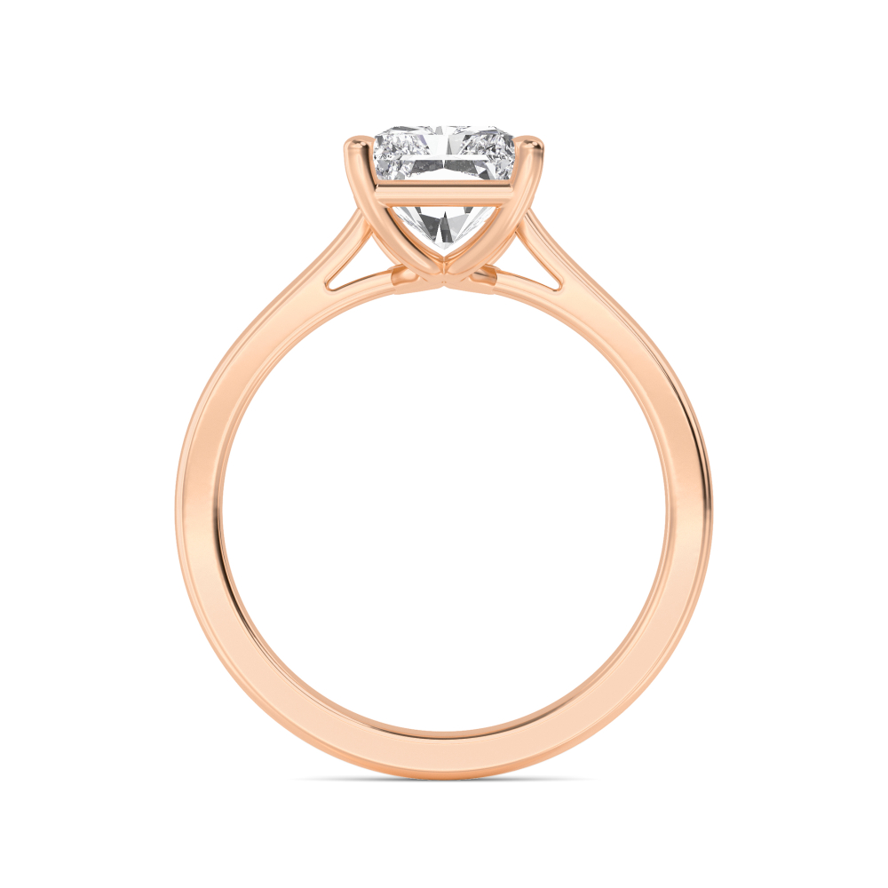 Tulle, Four Prong Radiant Solitaire in Rose Gold, radiant, plain background, alternate view