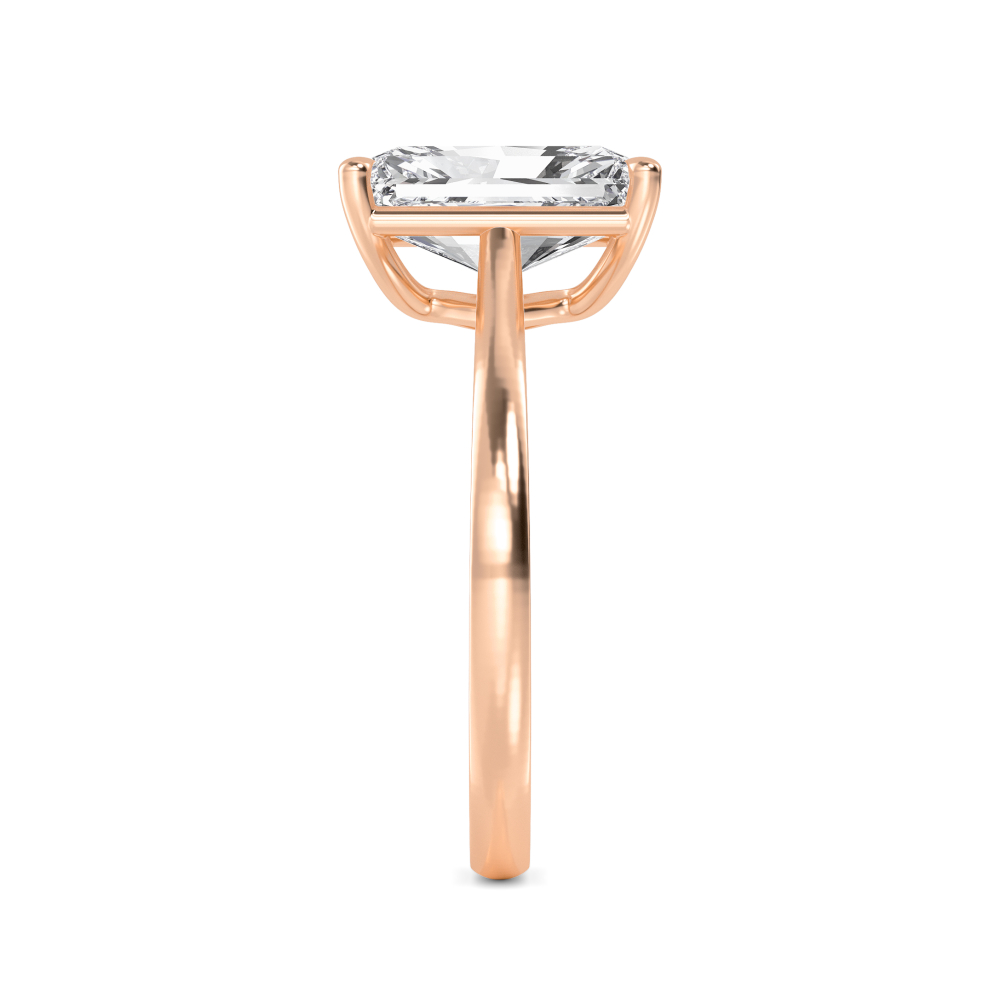 Tulle, Four Prong Radiant Solitaire in Rose Gold, radiant, plain background, alternate view