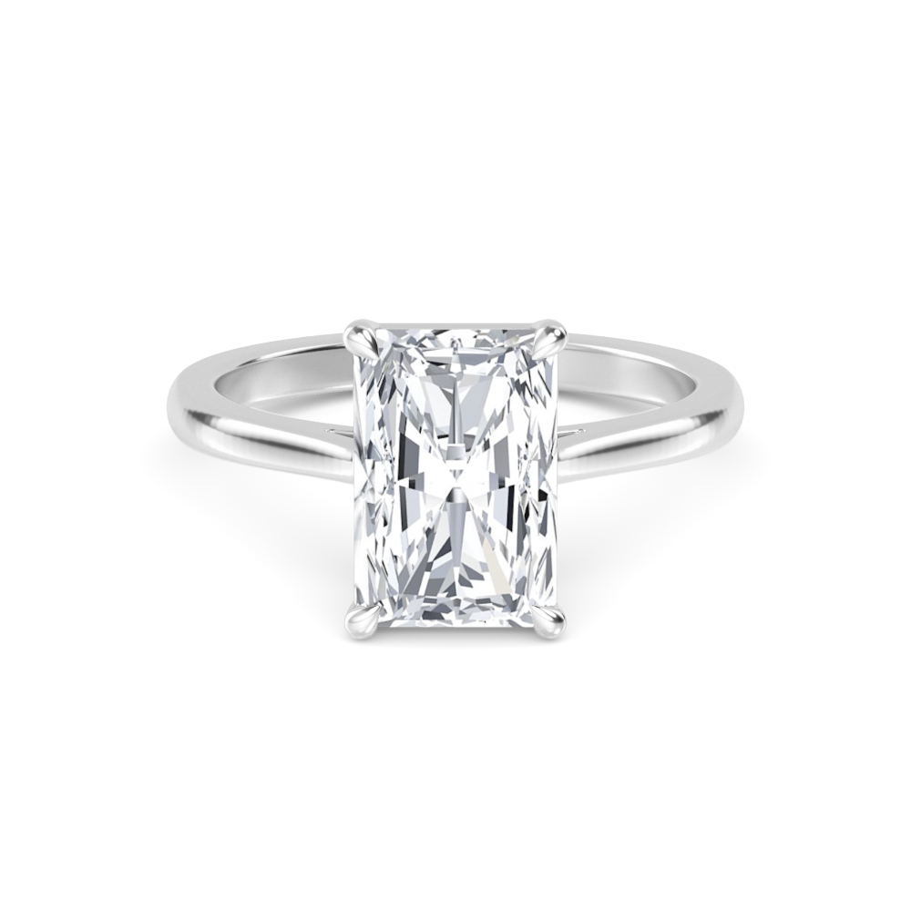 Tulle, Four Prong Radiant Solitaire, Open Cathedral Band in White Gold, radiant, plain background