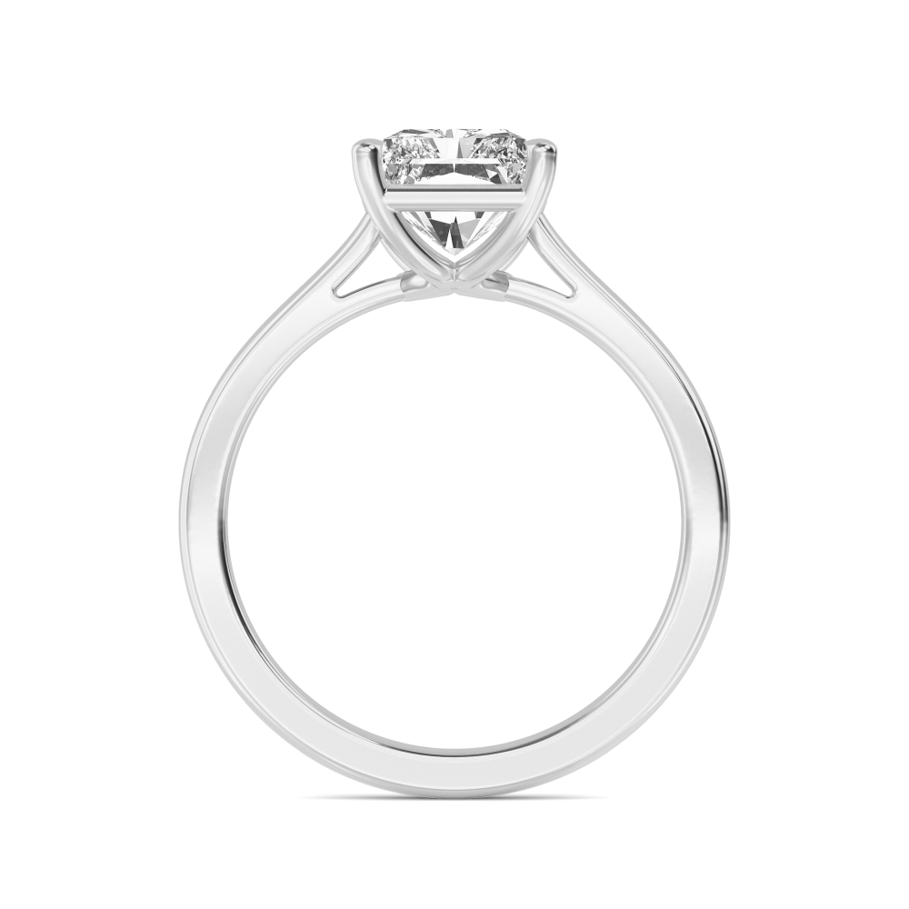 Tulle, Four Prong Radiant Solitaire, Open Cathedral Band in White Gold, radiant, plain background, alternate view